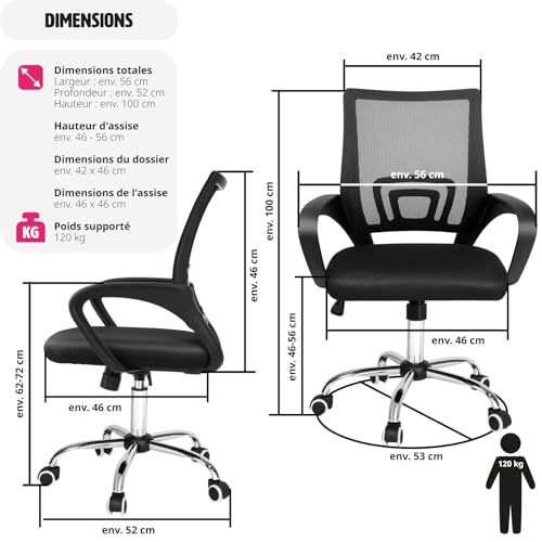 Chaise de bureau pivotant 360 design ergonomique coussin lombaire tectake - 4