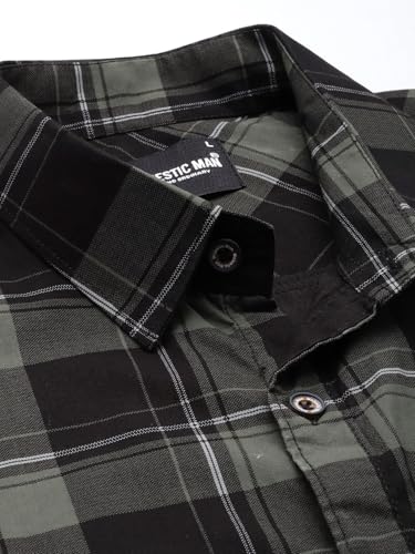 Image of Majestic Man Men Comfort Slim Fit Opaque Checked Pure Cotton Casual Shirt