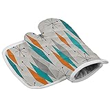 Chic D Kitchen Oven Mitts Gloves and Pot Holders Sets, Retro Modern Mid Century Geometric Heat Resis