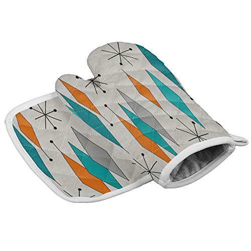 Chic D Kitchen Oven Mitts Gloves And Pot Holders Sets, Retro Modern Mid Century Geometric Heat Resistant Oven Mittens And Potholders Hot Pads Set Non-Slip For Cooking Bbq Baking Grilling #TOP28