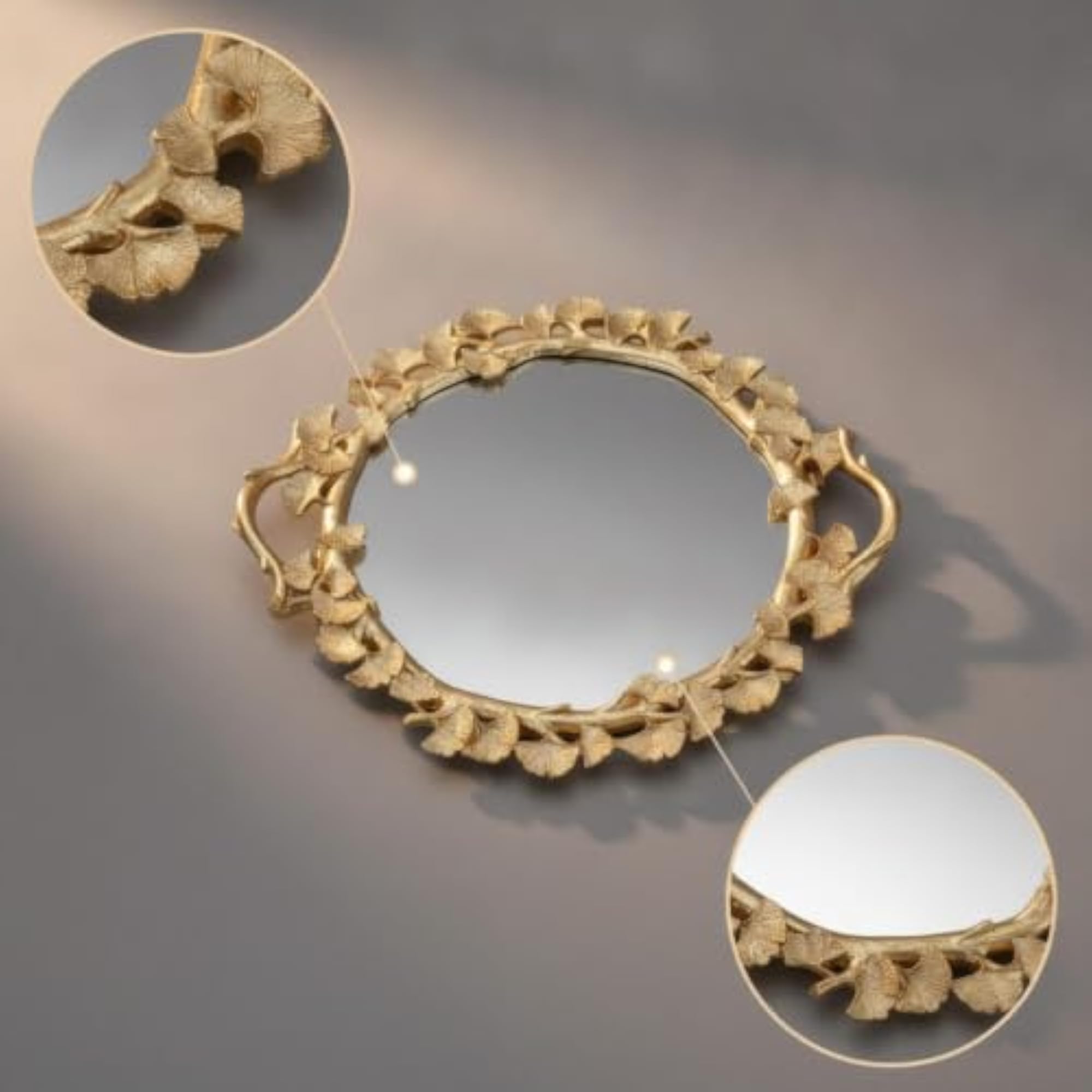 CLOVRIX® Ornate Ginkgo Border Round Mirrored Tray