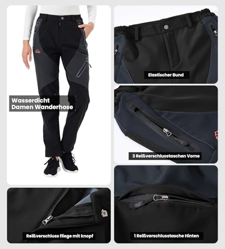 Rdruko Skihose Damen Wasserdicht Winterhose Gefüttert Warme Softshellhose Winter Outdoorhose Winddicht Thermohose für Outdoor-Aktivitäten (Schwarz, M)
