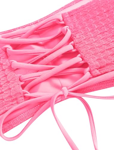 Image of ZAFUL Women's High Cut Bandeau Bikini Set Strapless Solid Color 2 Pieces Bathing Suit Swimsuit