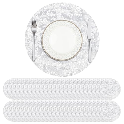 Privalace Silver Round Placemats Metallic Table Mat Set of 50