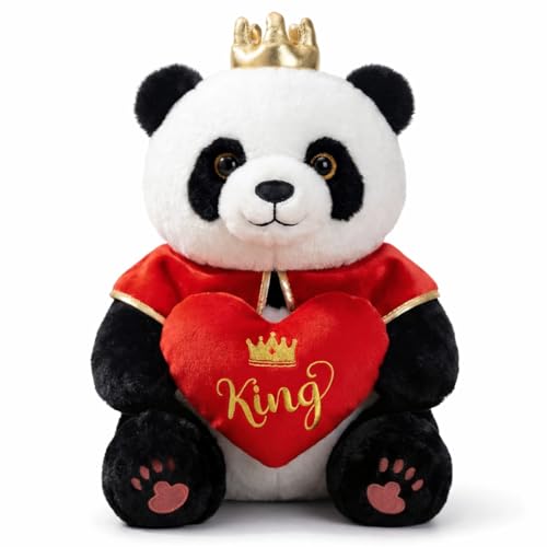 Image of ELITE CREATIONS King Panda Soft Toy with Crown Holding King Heart Cushion | 40 cm Cute Panda Teddy Bear | Romantic Gift for Girlfriend Boyfriend Wife Husband | Valentine Birthday