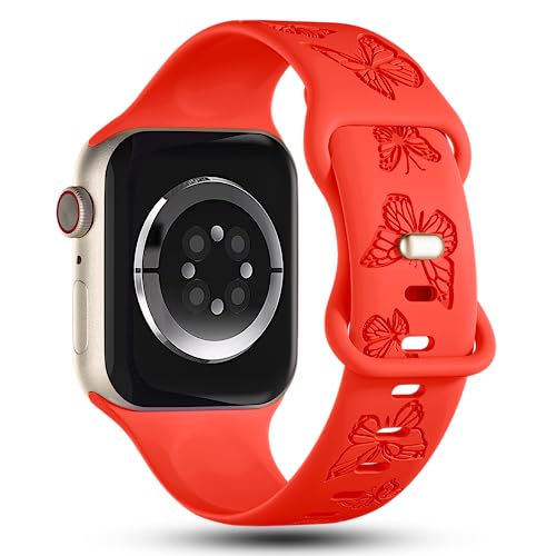 Image of Butterfly Engraved Bands Compatible with Apple Watch Band 41mm 40mm 38mm 49mm 46mm 49mm 46mm 45mm 44mm 42mm Women, Silicone Sport Strap for iWatch Series SE 10 9 8 7 6 5 4 3 2 1 SE Ultra