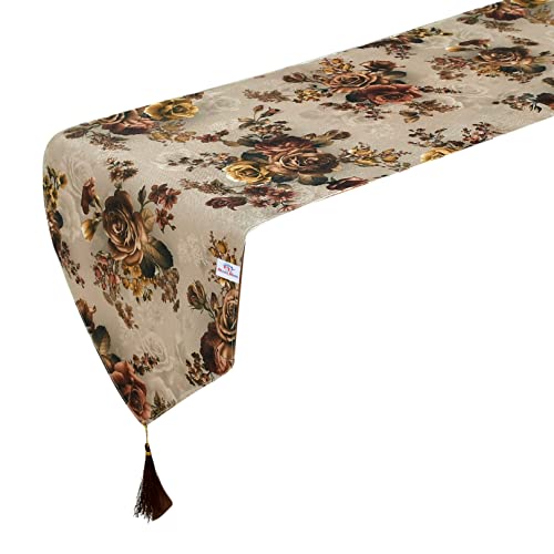 Image of Heart Home Flower Design Cotton Table Runner for Family Dinners or Gatherings, Indoor or Outdoor Parties & Everyday Use, 16 inchx68 inchinch (Brown), Standard (HS39HEARTH023541)