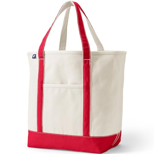Image of Lands' End Natural Open Top Canvas Tote Natural /heritage Red Large Regular Handle