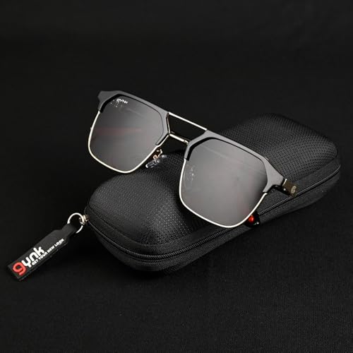 Image of GYNK Square Frame Sunglasses for Men | Premium Metal Frame Sunglasses | Fashion Eyewear for Driving, Travel, Riding, Outdoor Activities, Beach & Daily Wear