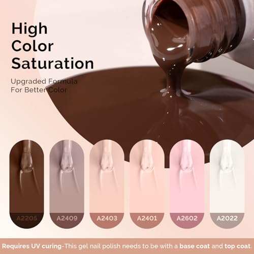 Image of MelodySusie Nude Brown Gel Nail Polish Set - 6 Colors Milky Beige Neutral Pink Soak Off UV LED Gel Polish Gift for Women Nail Art Manicure Salon DIY Nail Design Decoration at Home