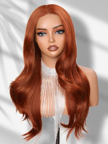 AllureLocks 24 Inch Ginger Red Synthetic Lace Front Wigs -