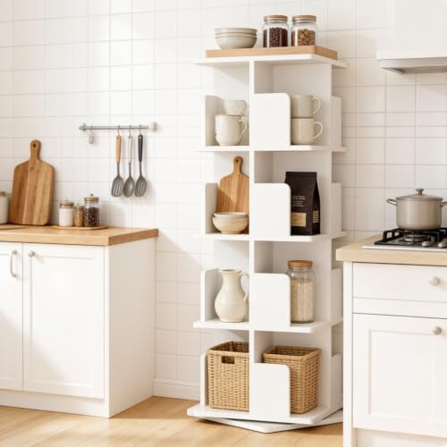 Librería giratoria blanca de 128 cm estantería vertical 16 compartimentos 7