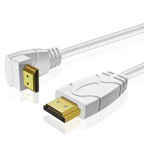 Câble HDMI TNP 4K Angle Droit 270 Degrés (15 FT) - Cordon HDMI Haute Vitesse 18GBPs Blanc 4K 60Hz HDR 2K 2160p 1080p 1440p 3D ARC/eARC Ethernet pour Jeux Vidéo Xbox One X PS 4 Pro & Apple TV HDTV