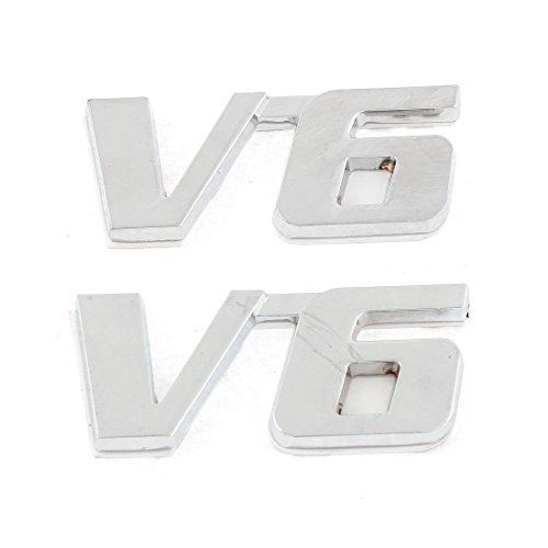 sourcing map Chrome Poli V6 Aile Autocollant Métal Autocollant Emblème Garniture Badge 2 pièces
