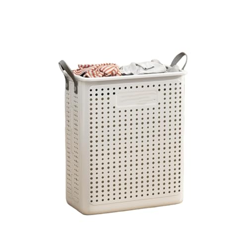 jsdskw 洗濯かご 折りたたみ ランドリー バスケット 折り畳み 洗濯籠 洗濯カゴ 洗濯物カゴ 洗濯物入れ 脱衣かご スリム、折畳み、キャスター付き、取っ手付き 大容量 通気性 収納 防水 省スペース コ (セラミックホワイト,中くらい) [並行輸入品