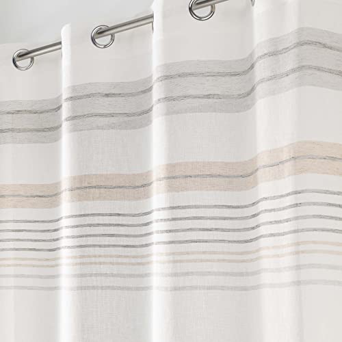 Douceur d'Intérieur, Zola Linen Look Top Ray Striped Eyelet Curtains 140 x 240 cm, Ohne, W 55.1" x L 94.5" (1 Panels) - Image 4