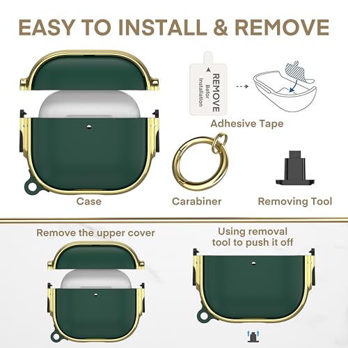 Image of Maxjoy for AirPods 4 Case with Lock, Cute AirPods 4 Case Lock Protective Hard AirPod 4 Generation Cover for Women Men with Keychain Clip for AirPod 4th Generation Cover 2024, Green /Gold
