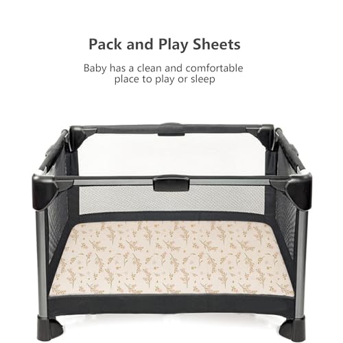 Image of Konssy Muslin Mini Crib Sheets, 100% Soft Cotton Pack and Play Sheets for Pack N Play Mattress, Playard Baby Crib Sheets for Baby Girls (Floral, Pink)