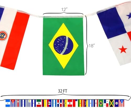 ANLEY Latin America 20 Countries String Flags - Assorted Latino Flag Banners for International Events Conference Party Decoration Sports Bars - 30 Ft 20 Flags
