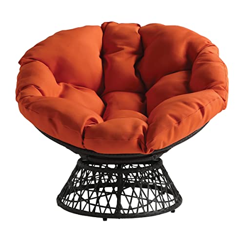 Image of OSP Home Furnishings Wicker Papasan Chair with 360-Degree Swivel, Grey Frame with Orange Cushion