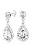 Silver Diamond Dangle Earrings for Women,Rhinestone Teardrop Crystal Cubic Zirconia Drop Dangling Wedding Costume Jewelry Diamond