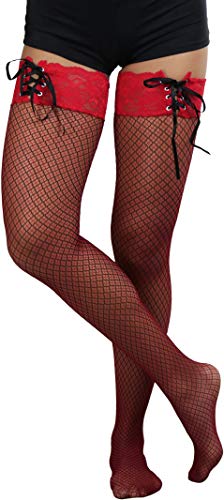Image of ToBeInStyle Women's Spandex Double Weaves Thigh Hi With Lace Up Lace Top