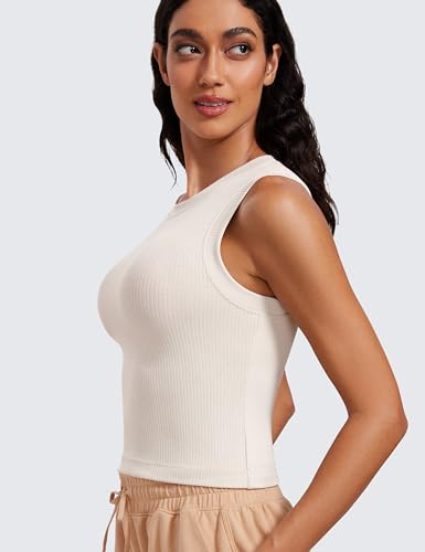 CRZ YOGA Womens Ribbed High Neck Tanks Sleeveless Fitted Basic Tops Going Out Casual Yoga Workout Shirts4