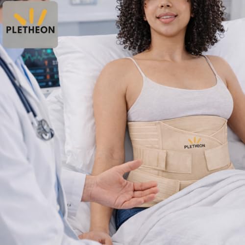 Image of PLETHEON 3-in-1 Post Pregnancy Abdominal Belt for Women - Post Delivery Belly, Waist & Pelvis Support Wrap | Postpartum Tummy Compression Shapewear | Free Size 30-46 Inch | Beige