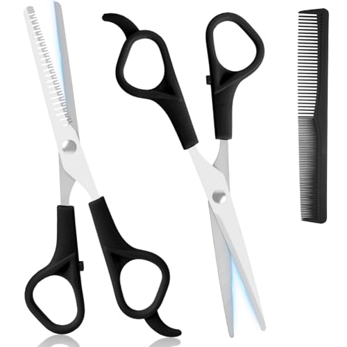 LOPHE Hairdressing Scissors Hair Thinning Scissors 6 Professional Stainless Steel Thinning Hair Cutting Scissor Barber Kit with Comb for Men Women Hairdressers Home Salon Haircut Kit Black