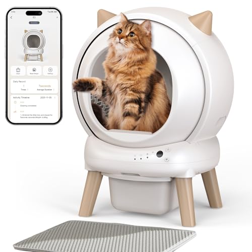 Self Cleaning Litter Box - E2 Automatic Cat Litter Box Smart Self Cleaning Robot for Cats, Double Safety Protection, App Control, 2 Roll Garbage Bags & Mat