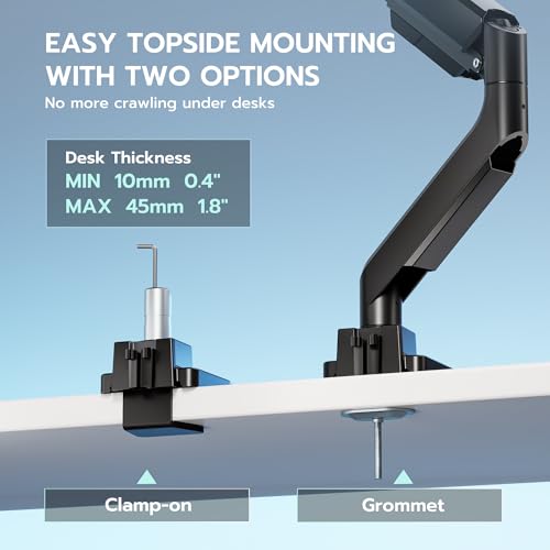 ARES WING Single Monitor Arm, Heavy Duty Adjustable Monitor Arm for 13"-49" Screens with USB, Gas Spring Desk Mount Stand with C Clamp/Grommet Mounting Base up to 40lbs Computer, Black by ARES WING - Image 8