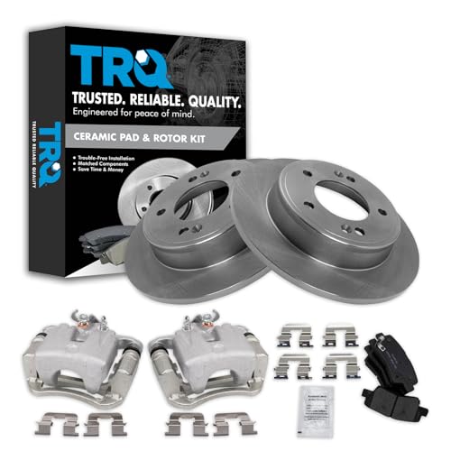 Image of TRQ Rear Brake Pad and Rotor Set Ceramic Solid Rotors Calipers | For 2014-2016 Kia Soul