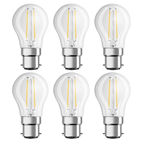 Image of OSRAM LED Retrofit Classic P/LED lamp, Classic mini Ball Shape, Retro Design, in Filament Style, with Bayonet Base: B22d, 2.10 W, 220…240 V, 25 W Replacement, Clear, Warm White, 2700 K, 6x1pack