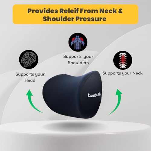 Image of Curved Car Neck Rest Pillow with Ultrasoft Memory Foam for Neck, Superior Neck Support Cushion, Relieves Neck Pain, Head Rest Pillow for Car with Washable Cover, Black