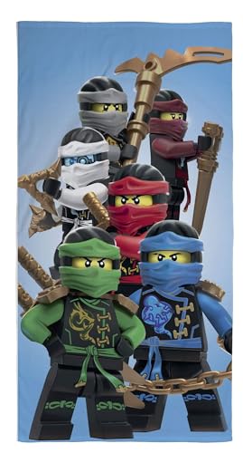Ninjago Lego Strandtuch Velourstuch 70 x 140cm Duschtuch Badetuch Handtuch für Jungen aus 100% Baumwolle Motiv Assemble mit Lloyd Kai Zane Cole NYA Jay