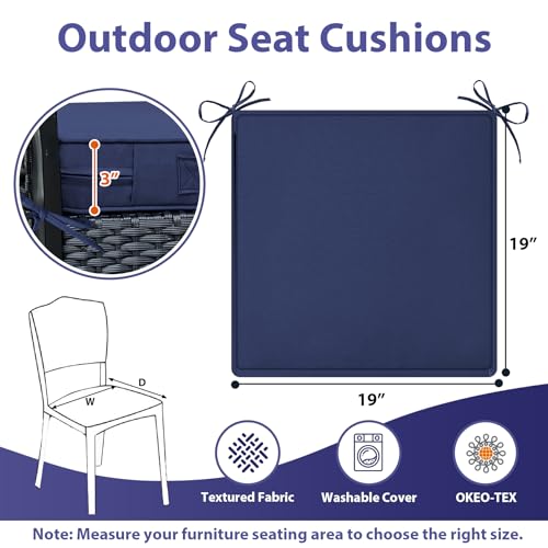 IPYNBAP Outdoor Chair Cushions Set of 4 -Waterproof Outdoor Seat Cushions for Patio Furniture, Patio Chair Cushion with Handle and Ties, Square Out Door Chair Pads,19" x 19" x 3", Navy Blue - image 6