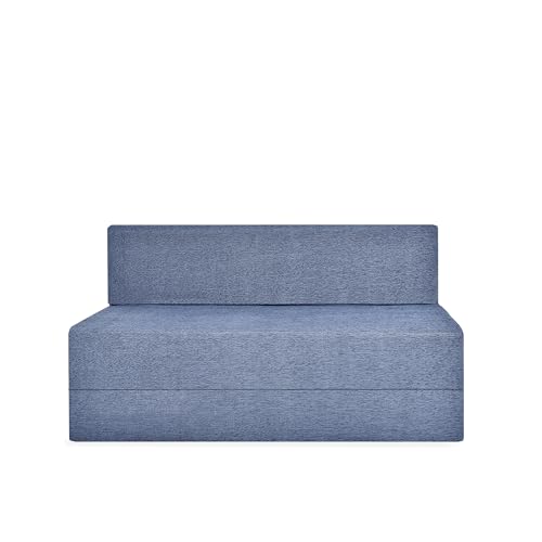 Image of Foldable Two Seater Sofa Bed 4X6 Ft Jute Fabric Washable Cover Convertible Sofa Bed for Home & Office, Guest Room (Finish Color Teal Blue - Pre-Assembled)