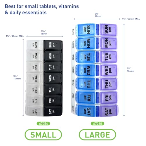 Image of Ezy Dose Weekly (7-Day) AM /PM Pill Organizer, Small Case, Black /Clear | Daily Vitamin & Supplement Medicine Box, Compact Pop-Out Compartments, 2 Times a Day Pill Holder, Travel-Friendly, BPA-Free