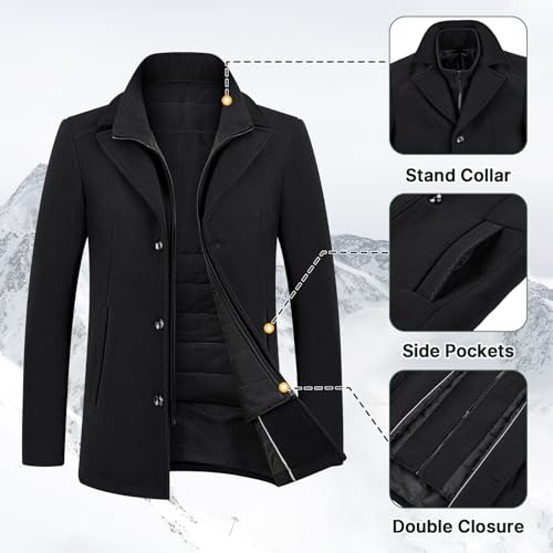 Lamgool Men's Winter Wool Coat with Removable Padded Vest 2-in-1 Winter Warm Casual Peacoat4