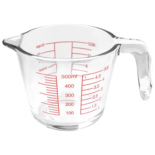 Glass Measuring Jug with Handle – 500ML Heatproof Glass Cup with Spout for Baking Prep, Cooking Mixing & Egg Whisking