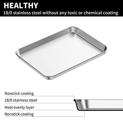 Baking Sheets 2 Pieces, Bastwe Stainless Steel Baking Pan Tray Cookie Sheet, Rectangle Size 9 X 7 X 1 Inch, Healthy & Non Toxic, Rust Free & Mirror Finish, Easy Clean & Dishwasher Safe #TOP1