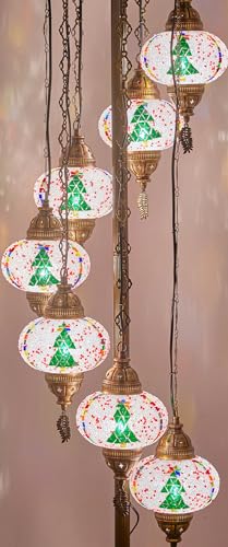 DEMMEX - 7 globos grandes turcos marroquíes de mosaico marroquí, lámpara de pie bohemia de mosaico Tiffany con enchufe y enchufe norteamericano, 5 pies (blanco)
