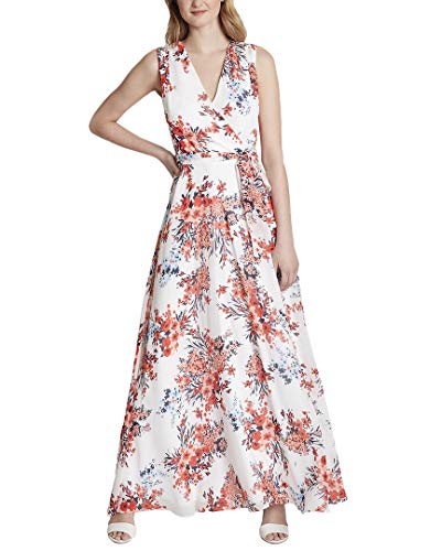 Tahari Asl Women's Sleeveless Surplus Flared Dress, Ivory Red Bouquet, 14 #TOP25