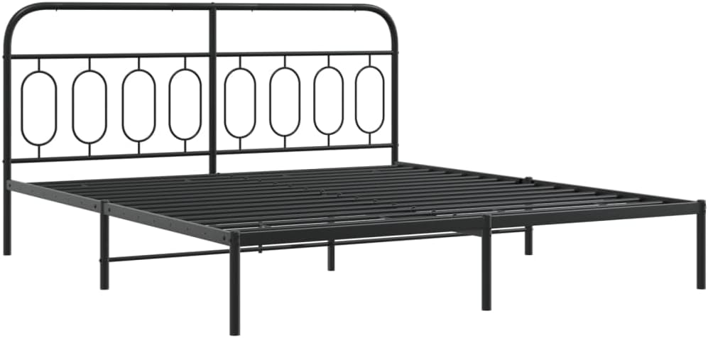 Bed Frame Black Steel Full Platform Frame with Slatted Foundation Heavy-Duty Durable Modern Minimalist Design for Bedroom Mattress Support and Storage