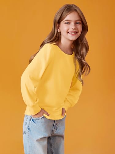 Image of Haloumoning Girls Puff Long Sleeve Shirts Fall Tops 5-14Y | Casual,Solid Color,Crewneck, Soft, Tunic Tops Blouse,Kids Long Sleeve T Shirt,,Fashion Clothes