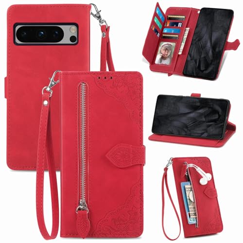 Housse portefeuille Google Pixel 9 Pro XL rouge pour sorties et trajets urbains