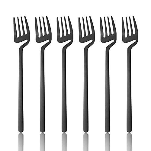 Snplowum 6Pcs Matte Black Dessert Fork Flatware, 6.8-inch Hangable & 18/10 Stainless Steel Small Dinner Appetizer Cake Salad Tableforks