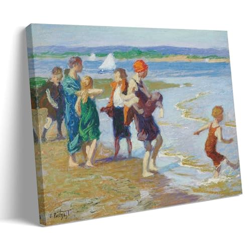 Edward Henry Potthast - The Bathing Beach Poster�C���e���A�f�U�C���̃|�X�^�[�A�Ƃ̑����̔��w�A�����̐V�����Ƃ̑��蕨20x30inch(50x75cm) Frame-style