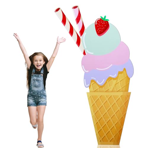 Jetec 5 Feet Ice Cream Cardboard Cutout Stand Up Life Size Ice Cream Candy Land Party Decoration Photo Props Backdrop Standup for Summer Pool Beach Baby Shower Wedding Birthday Candy Land Party Supply
