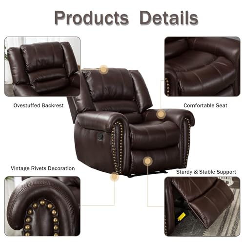 Image of CANMOV Leather Recliner Chair Set of 2, Classic and Traditional Manual Recliner Chair with Comfortable Arms and Back,Manual Single Recliner Sofa for Living Room, Brown